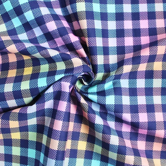 Digital Cotton Check - Navy Pastels