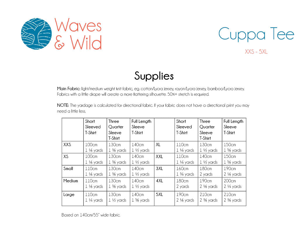 Waves & Wild - Cuppa Tee - Adult - PDF Pattern