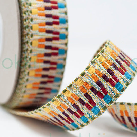 38mm Webbing - Zig Zags - Rainbow