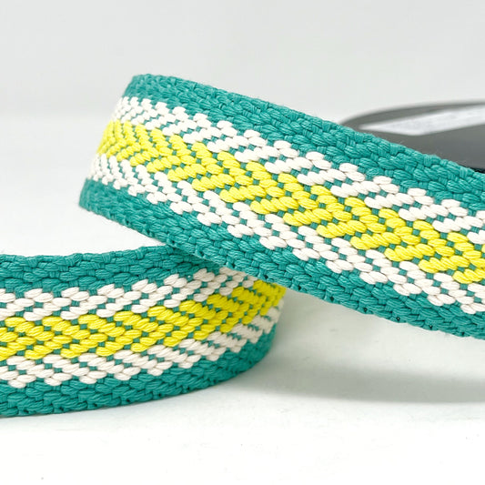 38mm Webbing - Arrow Weave - Turquoise/Ecru/Yellow