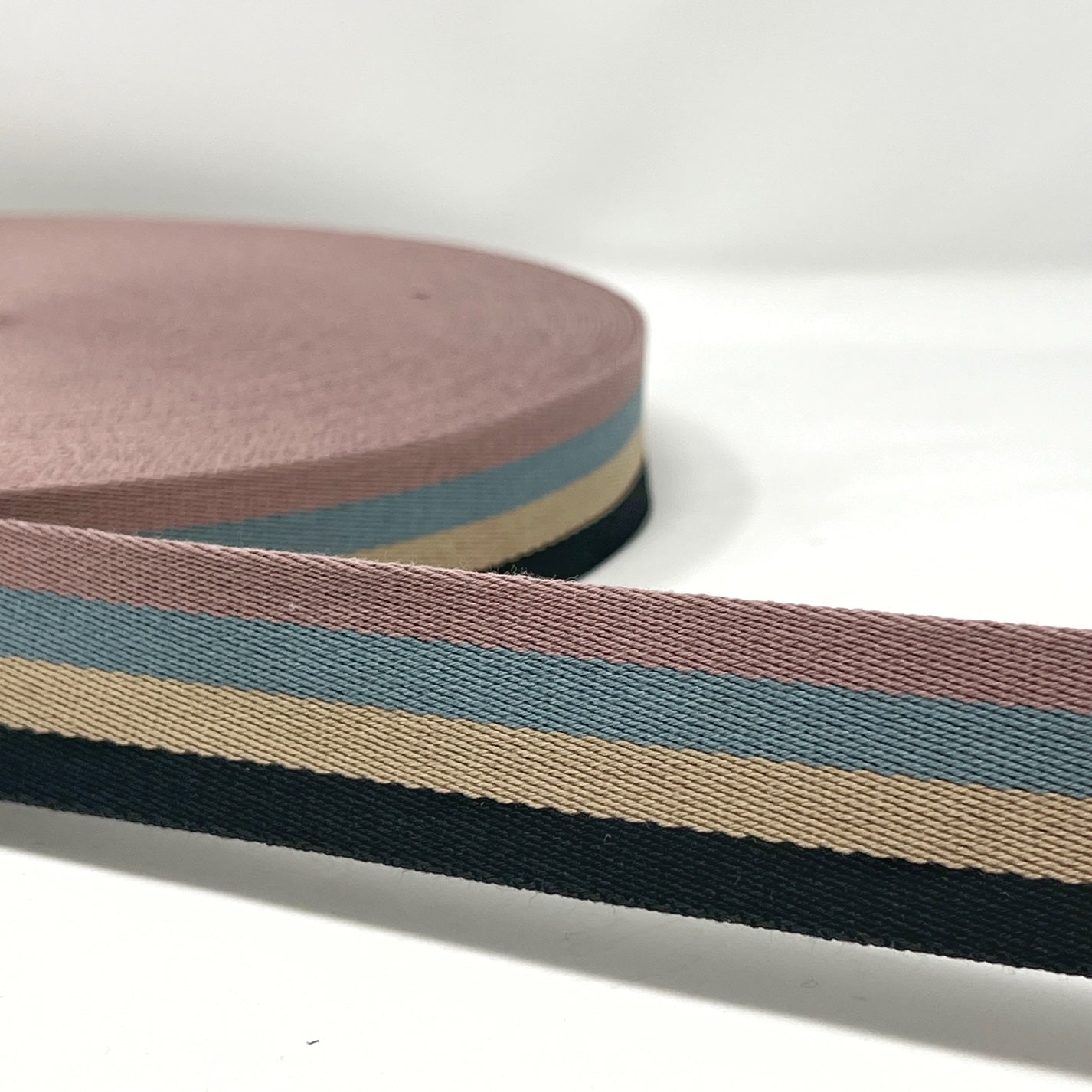 38mm Stripe Webbing - Black/Natural/Blue/Pink