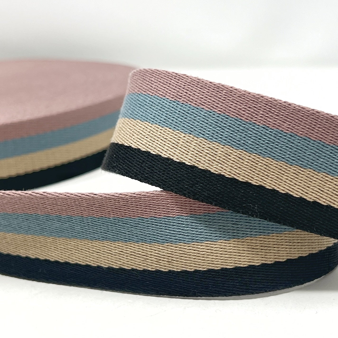 38mm Stripe Webbing - Black/Natural/Blue/Pink