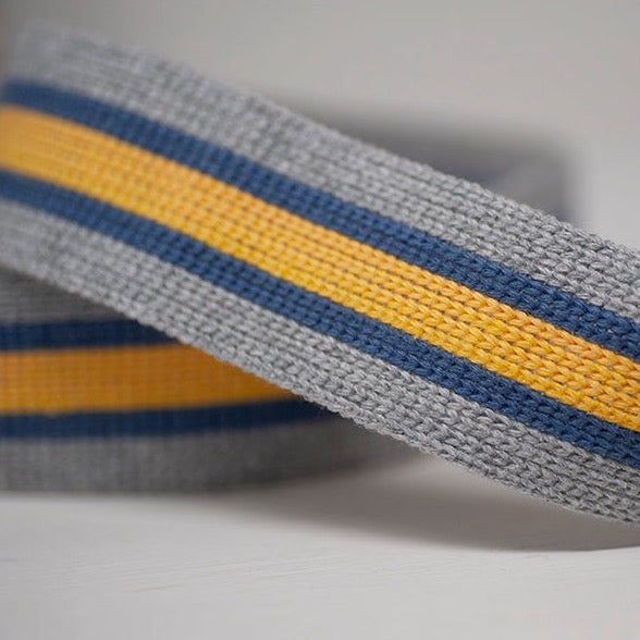 40mm Multi Stripe Webbing - Grey/Blue/Gold