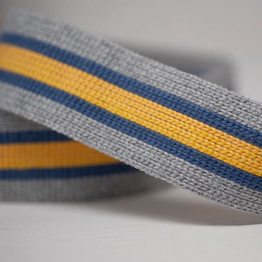 40mm Multi Stripe Webbing - Grey/Blue/Gold