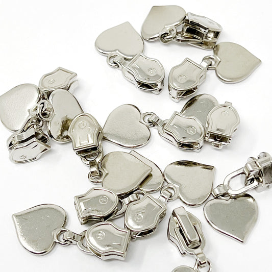 Zip Sliders - 6mm - Silver Heart