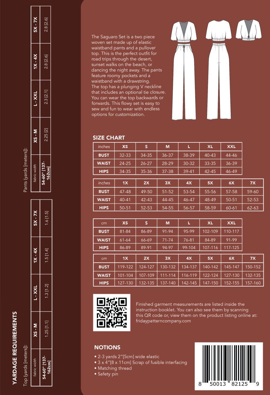 Friday Pattern Company Saguaro Top & Trouser Pattern