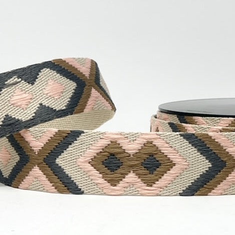 40mm Tribal Webbing - Pink/Grey/Taupe/Ecru